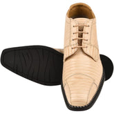 Men's Beige Leather Lizard Style Lace Up Ankle Dress Boots